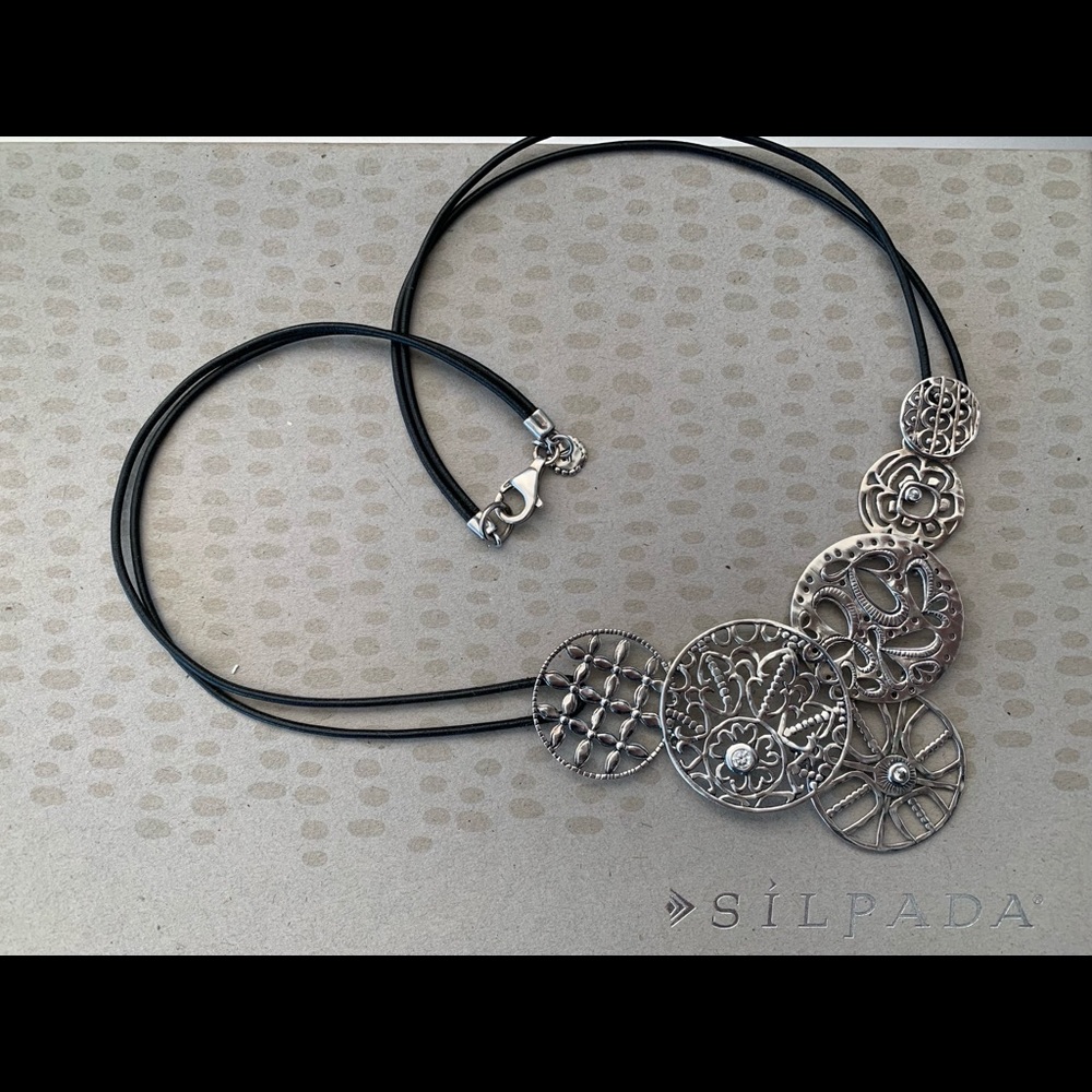 Silpada Sterling Silver CZ Filigree Art Necklace
